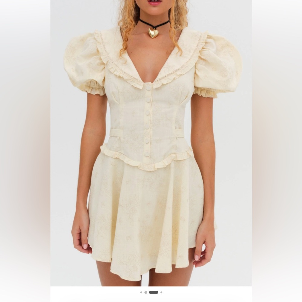 For Love And Lemons Cream Puff-Sleeve Mini Dress